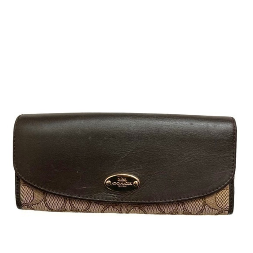 Coach brown leather and canvas signature c wallet